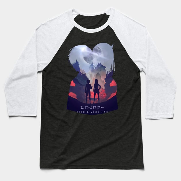 Hiro And Zero Two - Dark Illusion Baseball T-Shirt by The Artz